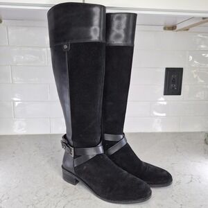 VINCE CAMUTO JARAN Black‎ Leather Suede Designer Tall Boots 6 M